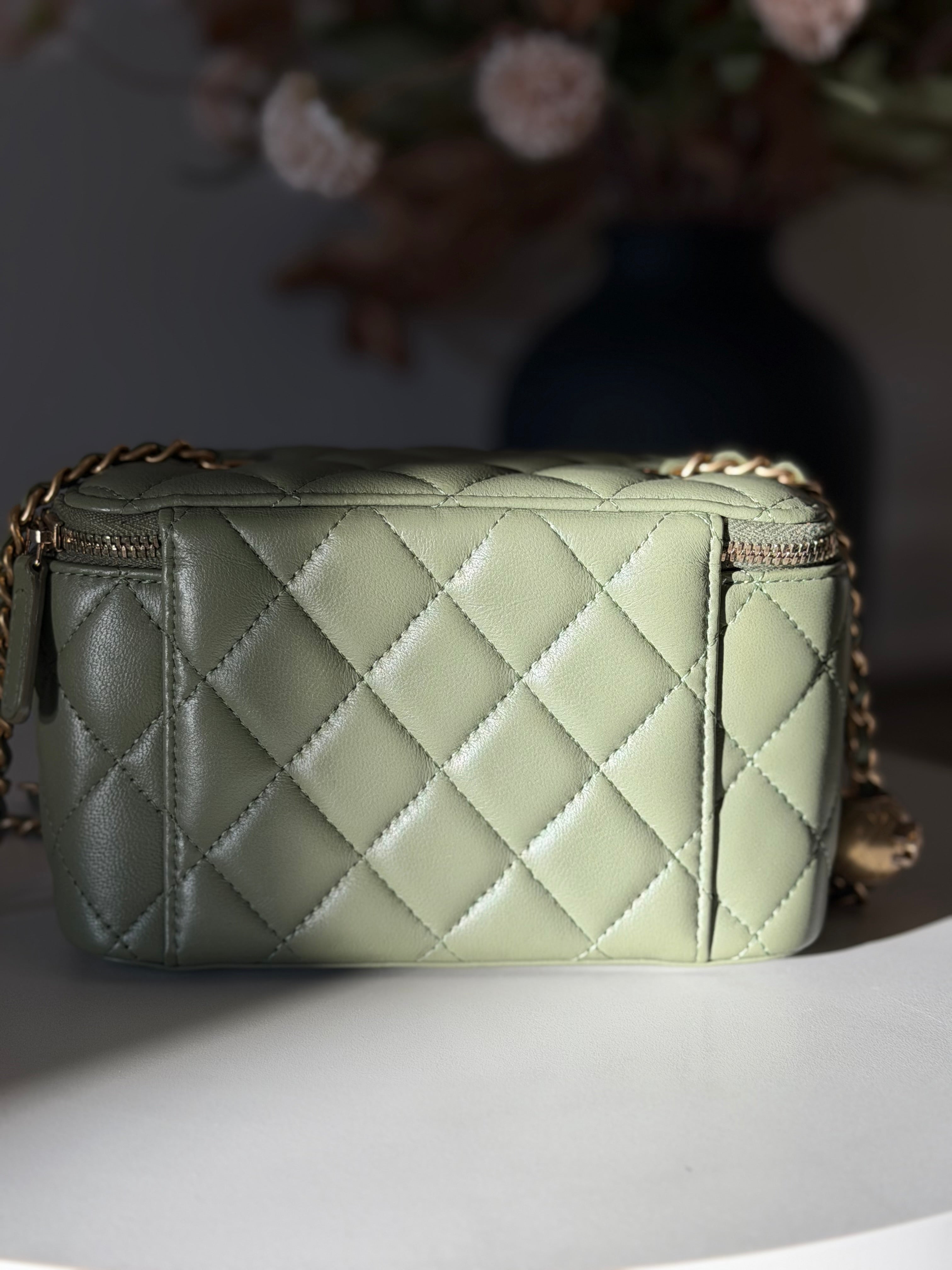 Chanel Lambskin Pearl Crush Vanity Olive