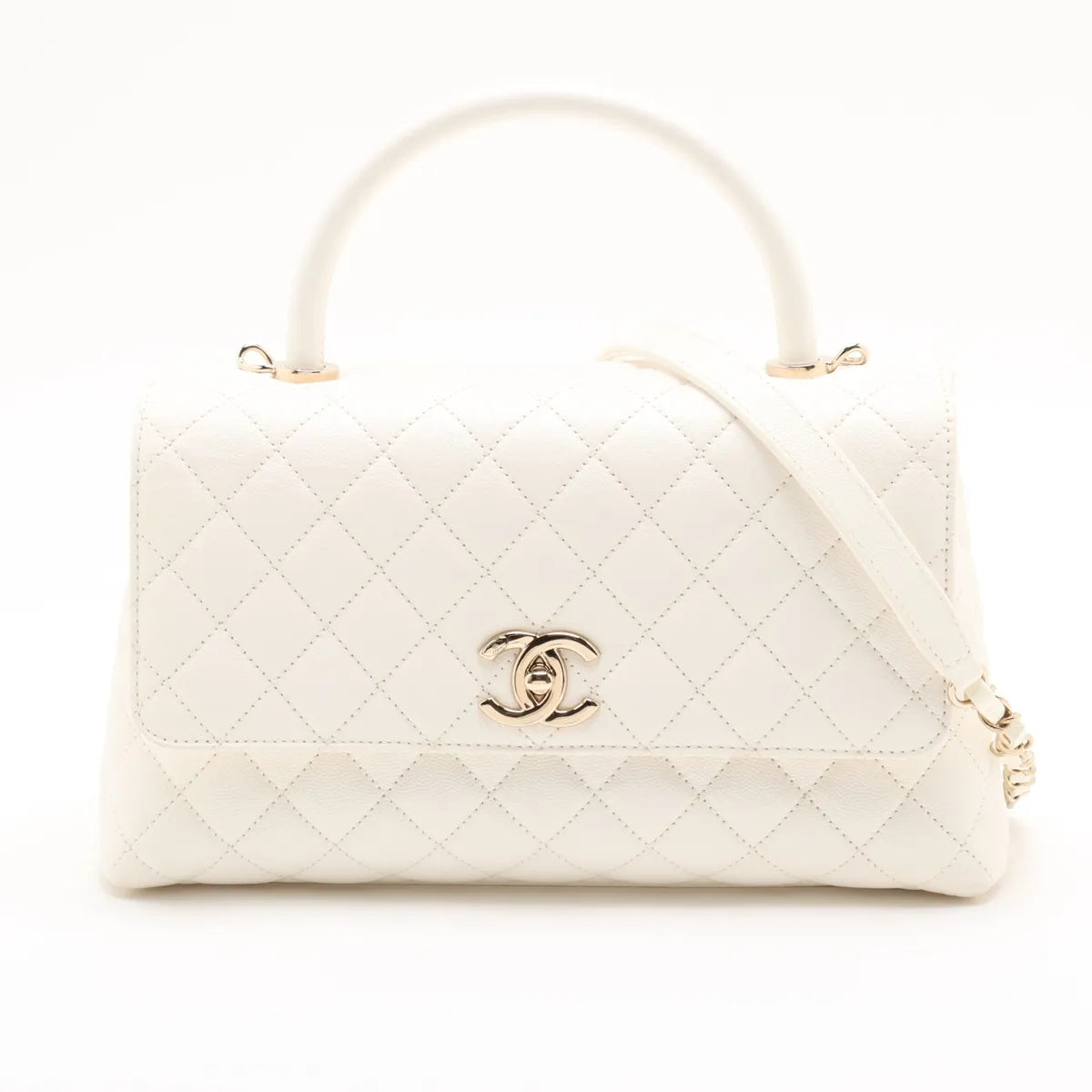 Chanel Coco Handle Caviar Skin White Gold Hardware