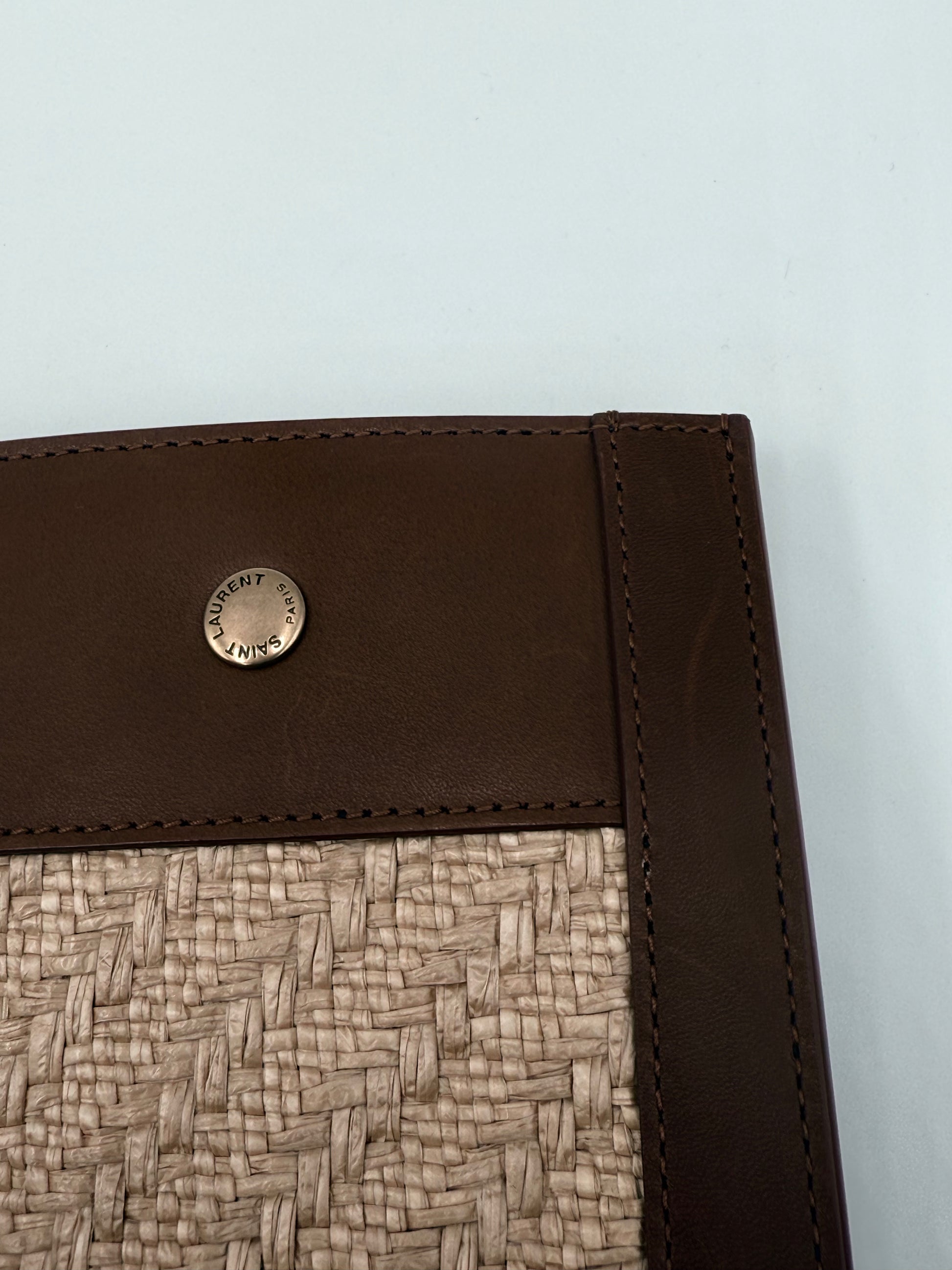 Saint Laurent Raffia Linen Calfskin Rive Gauche Tote Naturale Brown