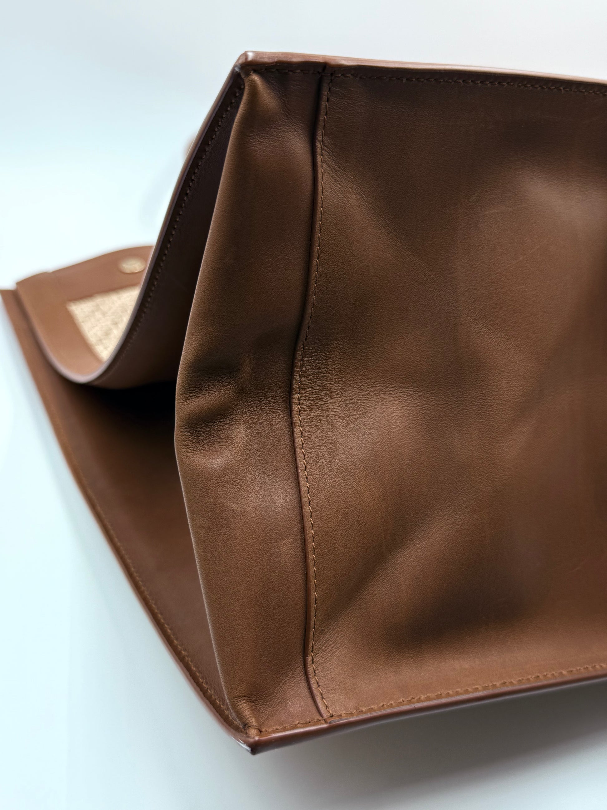Saint Laurent Raffia Linen Calfskin Rive Gauche Tote Naturale Brown