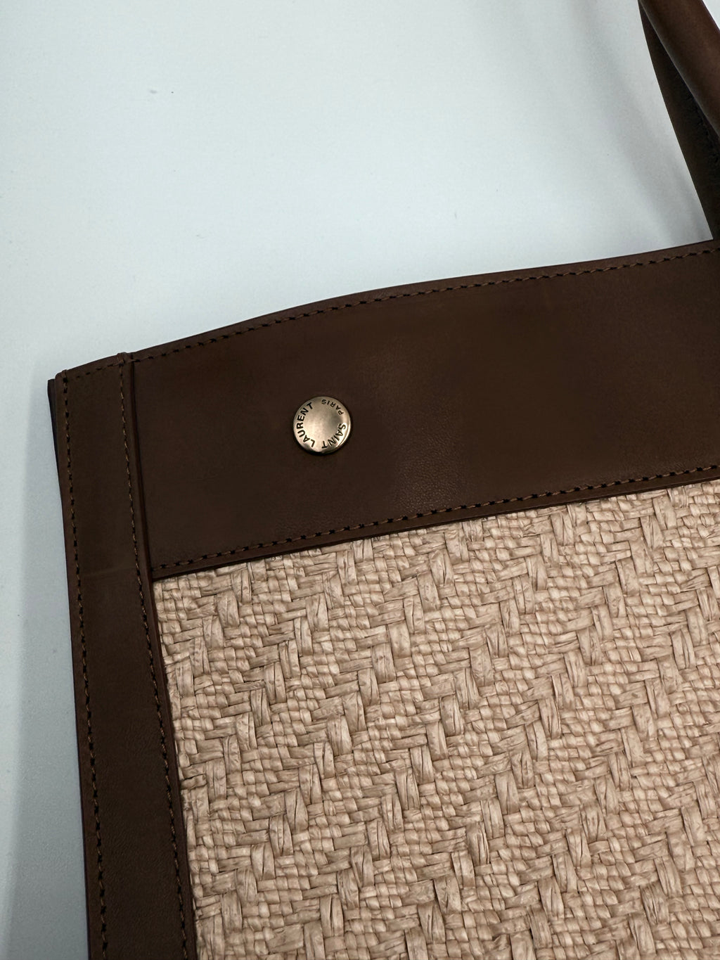 Saint Laurent Raffia Linen Calfskin Rive Gauche Tote Naturale Brown