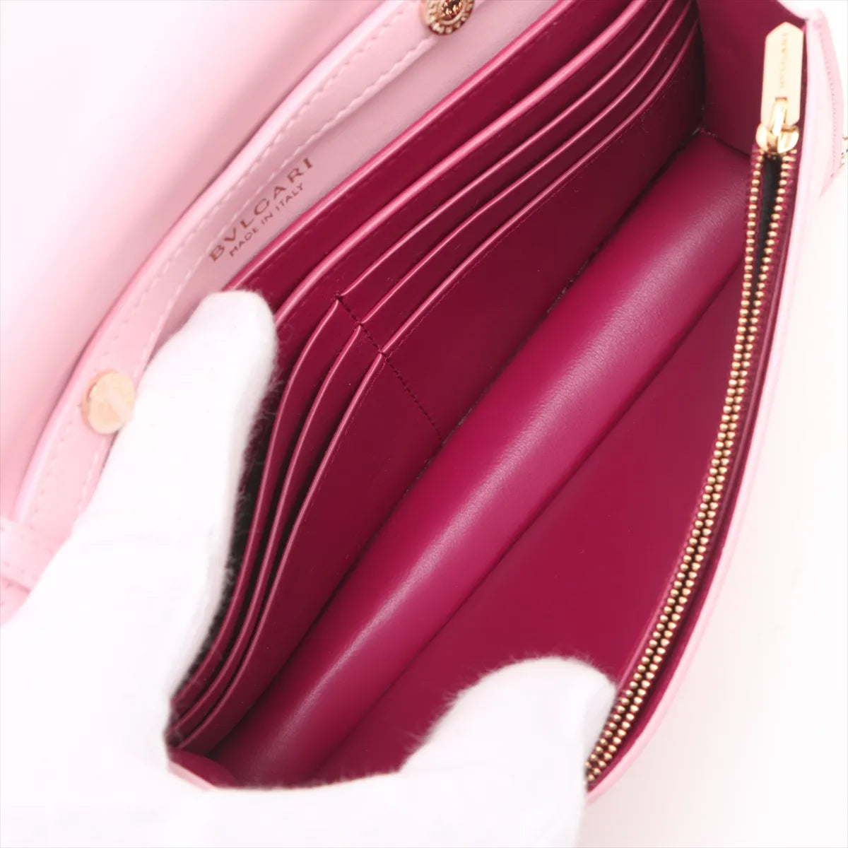 Bvlgari Infinitum Leather Chain Wallet Pink