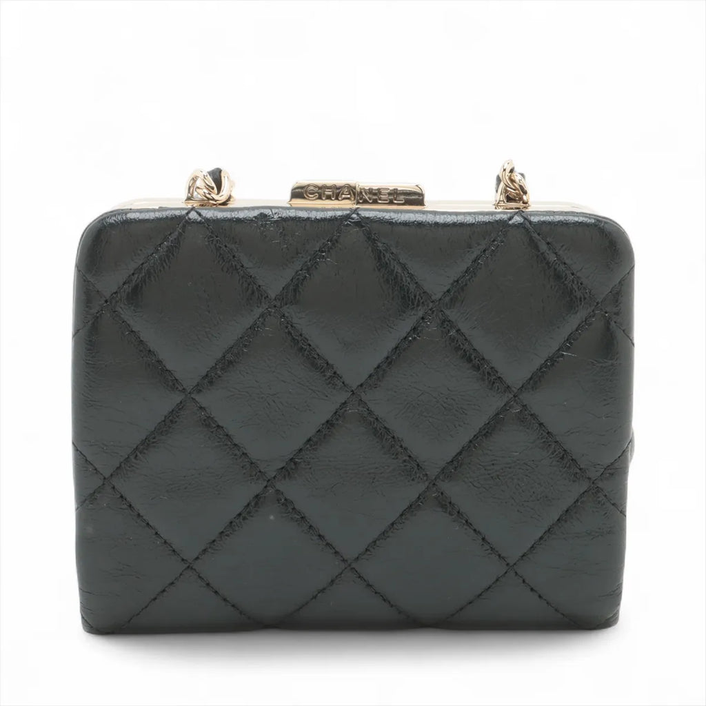 Chanel Matelasse Leather Chain Wallet Gamaguchi Black