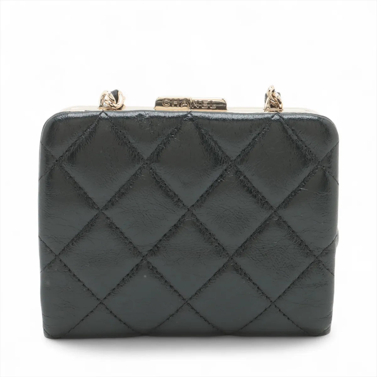 Chanel Matelasse Leather Chain Wallet Gamaguchi Black
