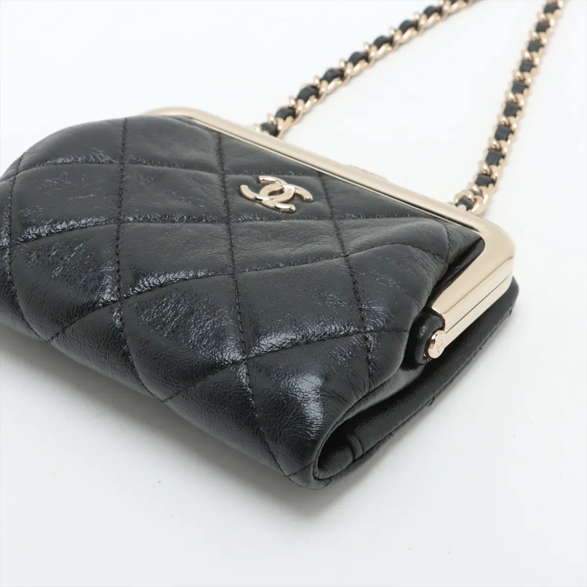 Chanel Matelasse Leather Chain Wallet Gamaguchi Black