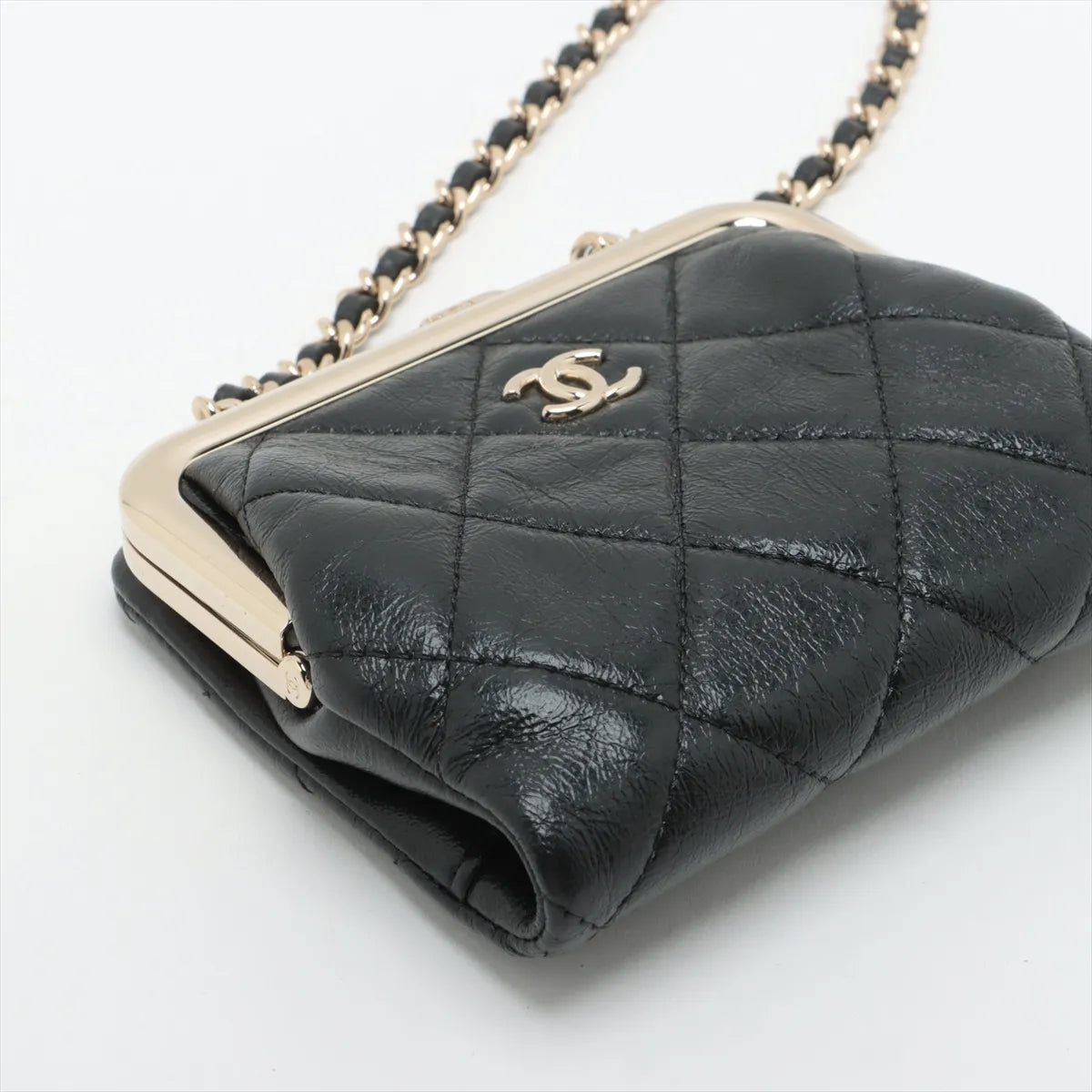 Chanel Matelasse Leather Chain Wallet Gamaguchi Black