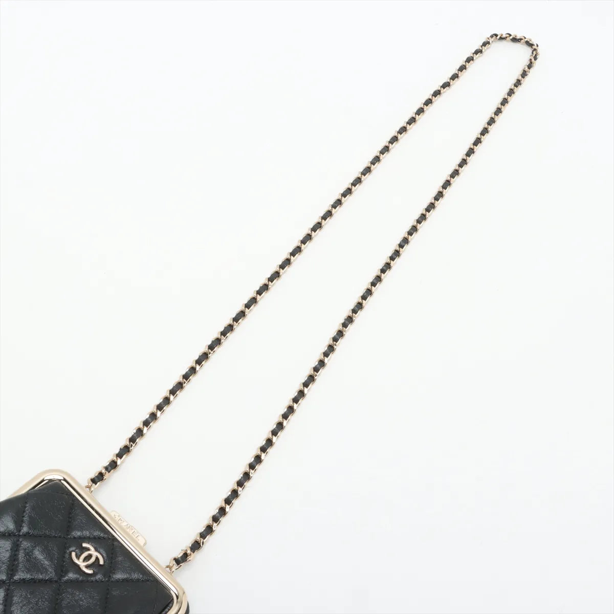 Chanel Matelasse Leather Chain Wallet Gamaguchi Black