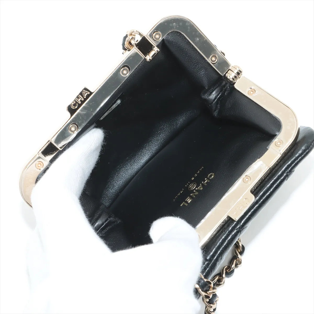 Chanel Matelasse Leather Chain Wallet Gamaguchi Black
