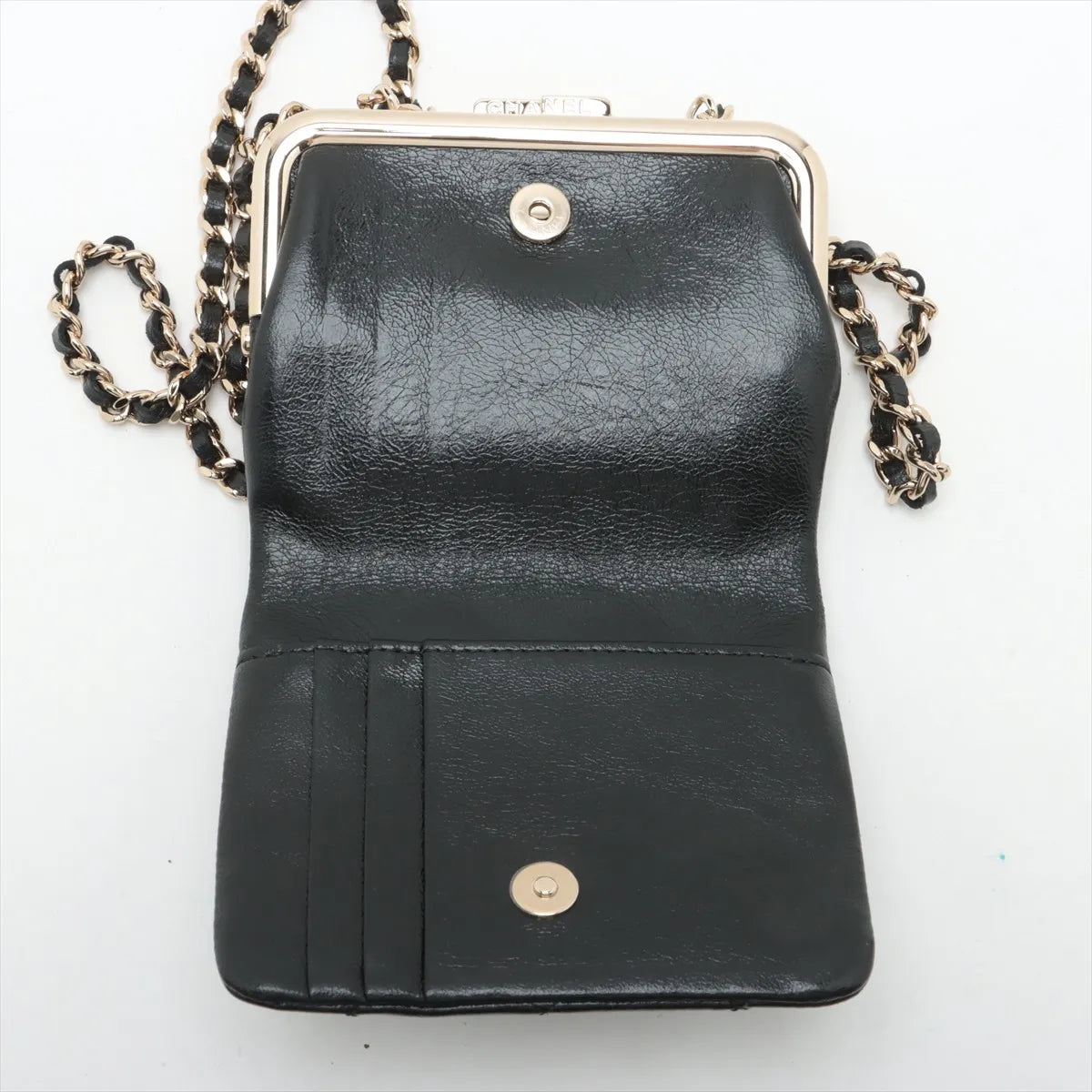 Chanel Matelasse Leather Chain Wallet Gamaguchi Black