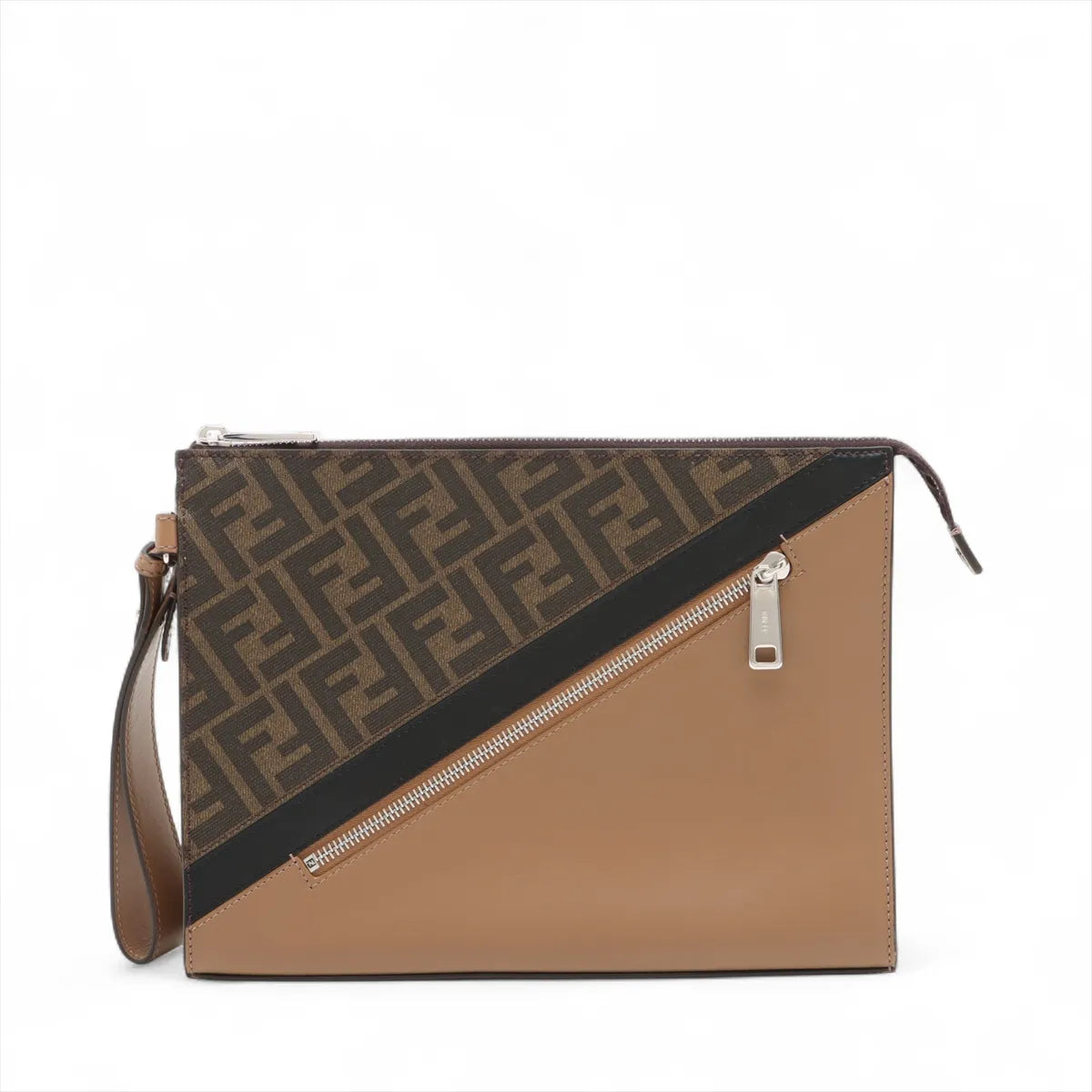 Fendi ZUCCa PVCx leather Clutch bag Brown