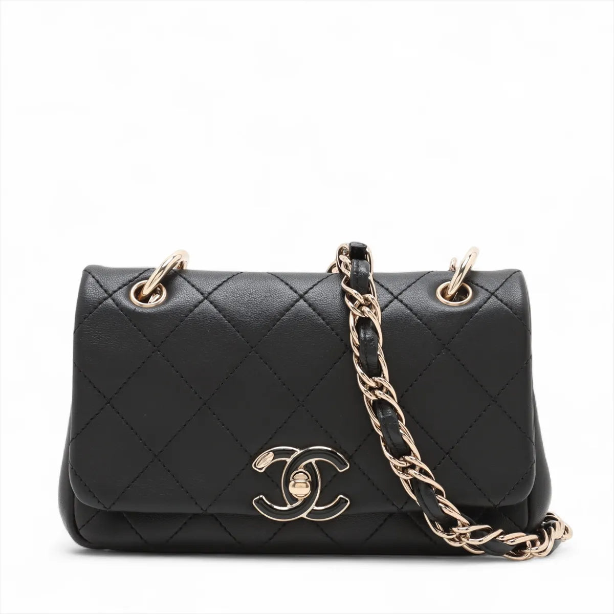 Chanel Matelasse Leather Single Flap Double Chain Bag Black