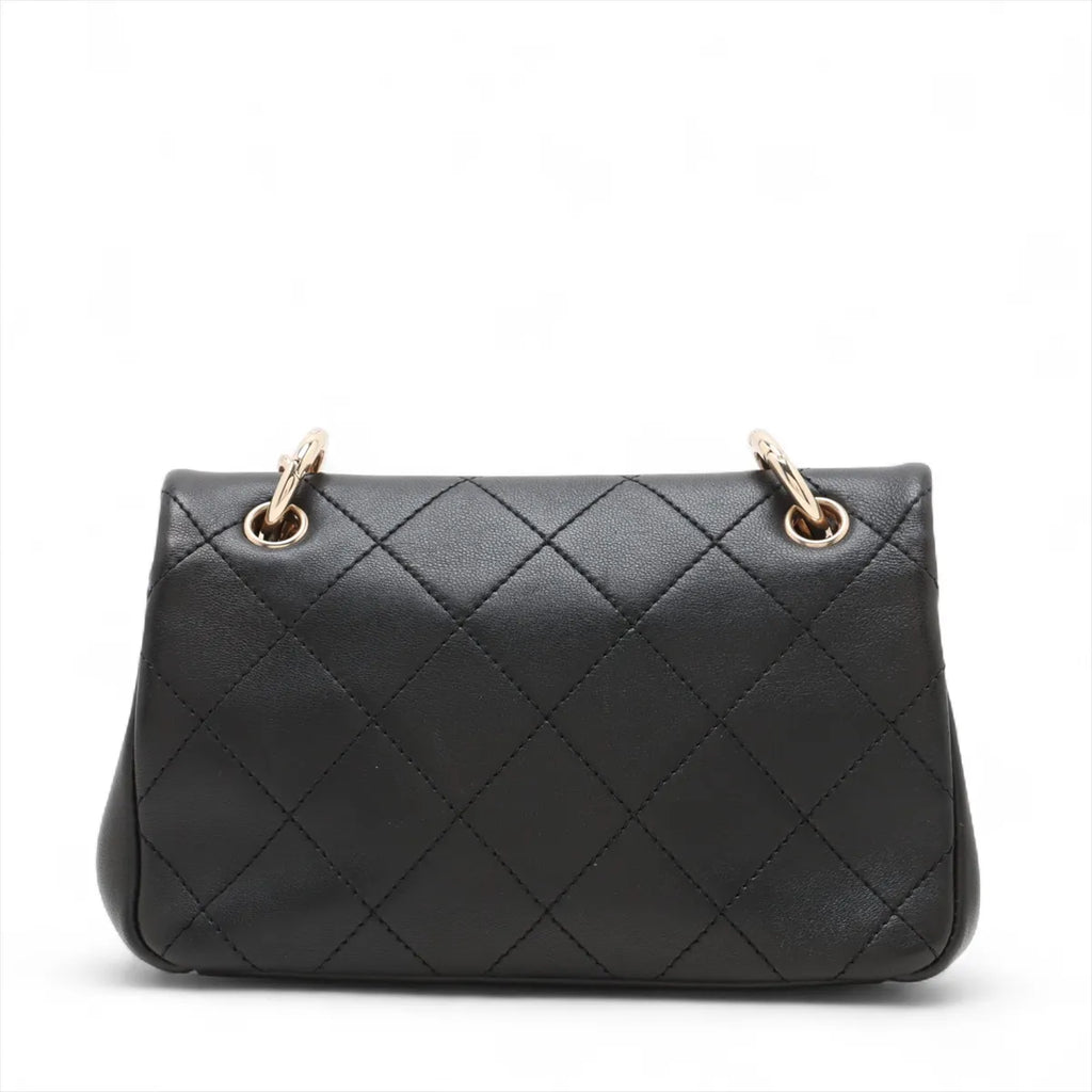 Chanel Matelasse Leather Single Flap Double Chain Bag Black
