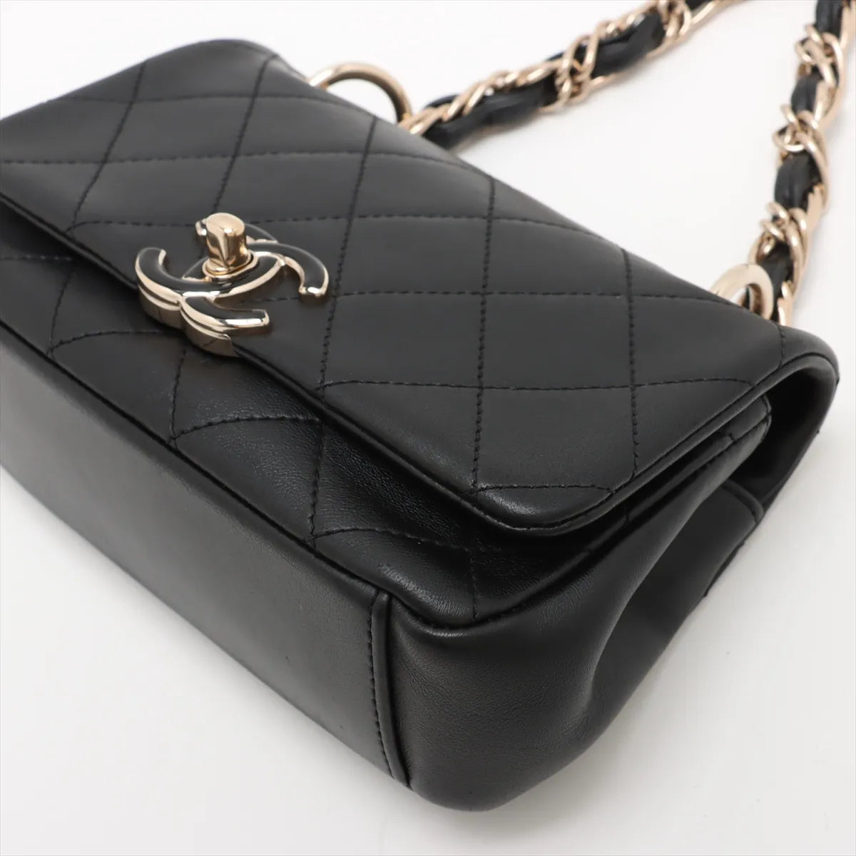 Chanel Matelasse Leather Single Flap Double Chain Bag Black
