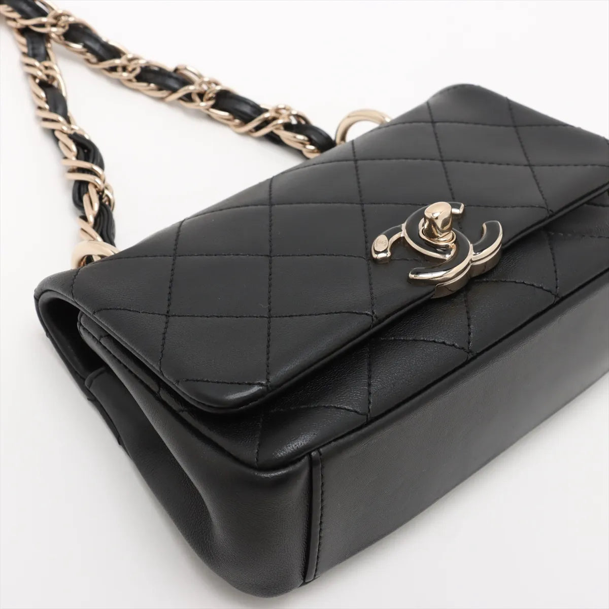 Chanel Matelasse Leather Single Flap Double Chain Bag Black