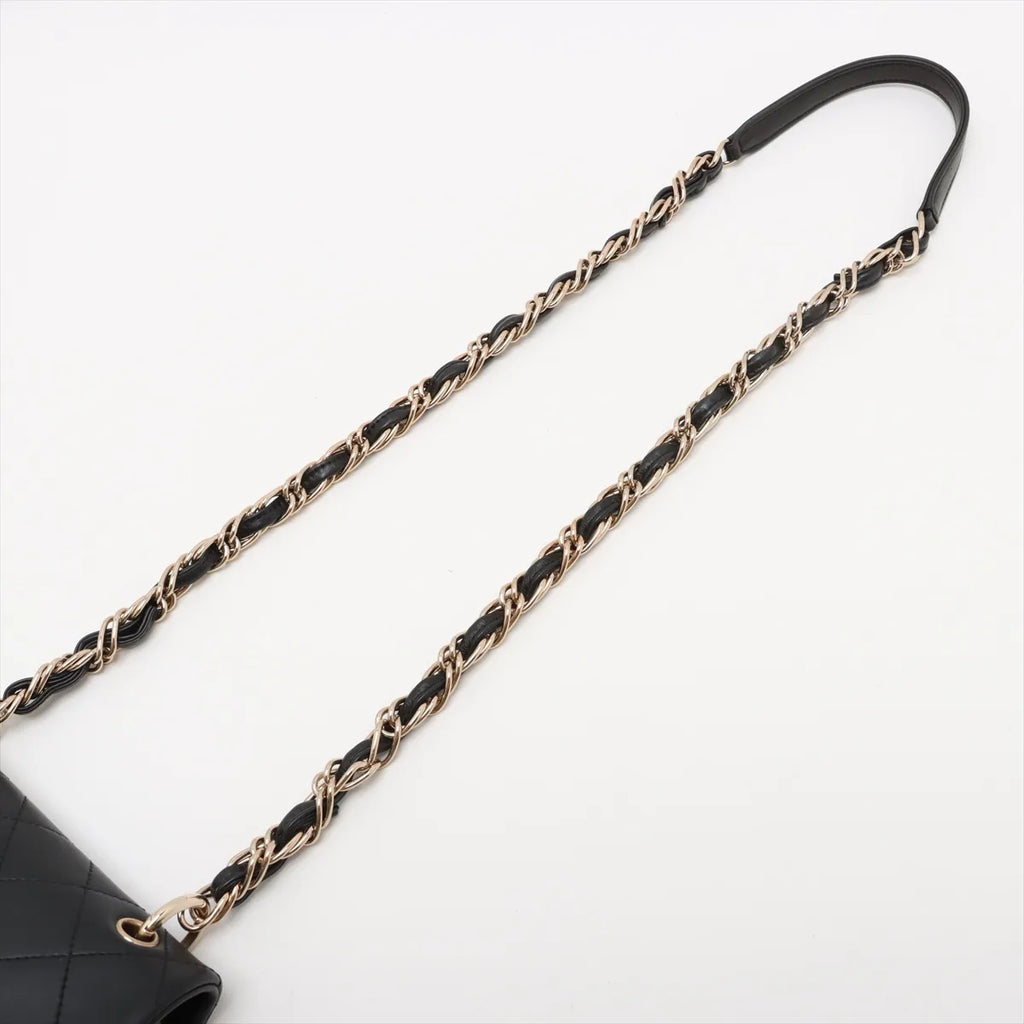 Chanel Matelasse Leather Single Flap Double Chain Bag Black