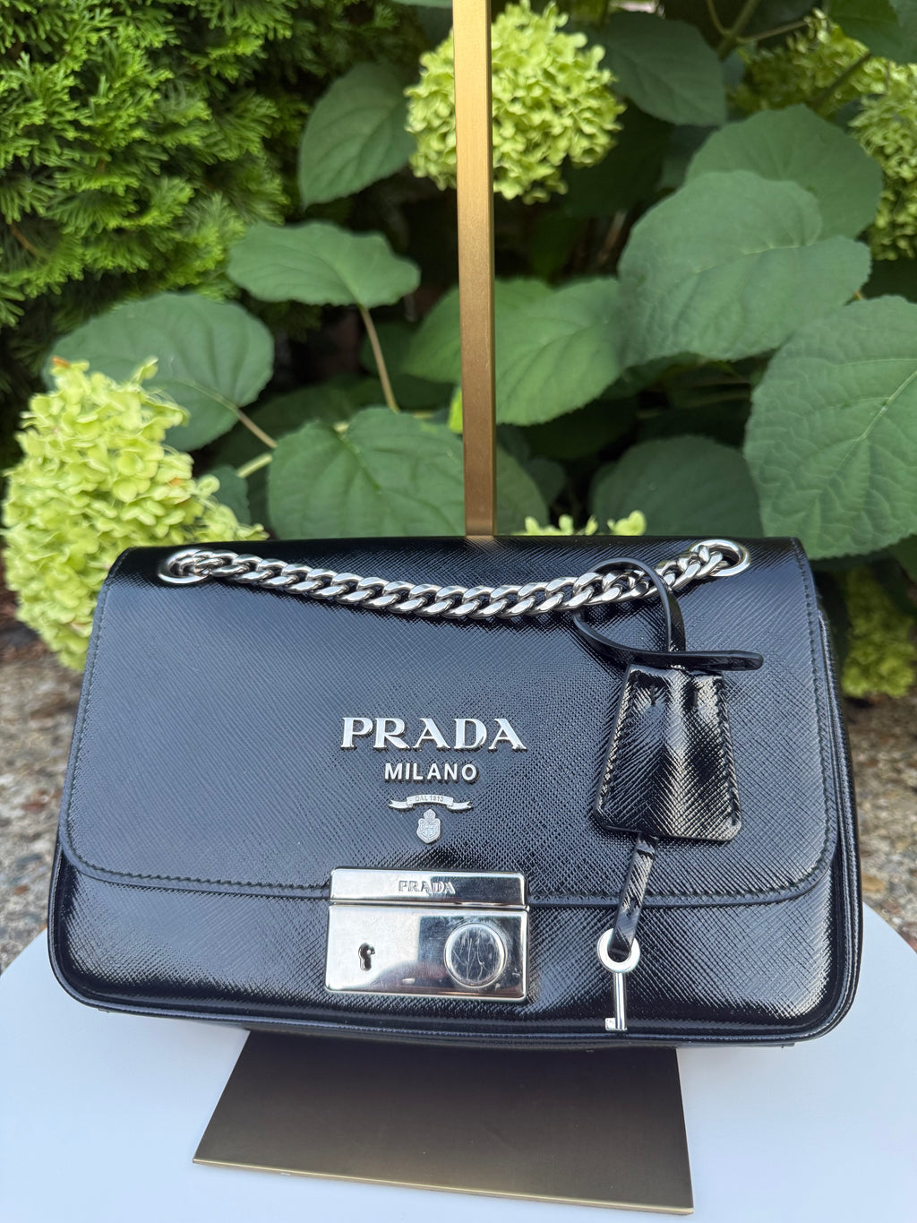 Prada Black Vernice Saffiano Crossbody