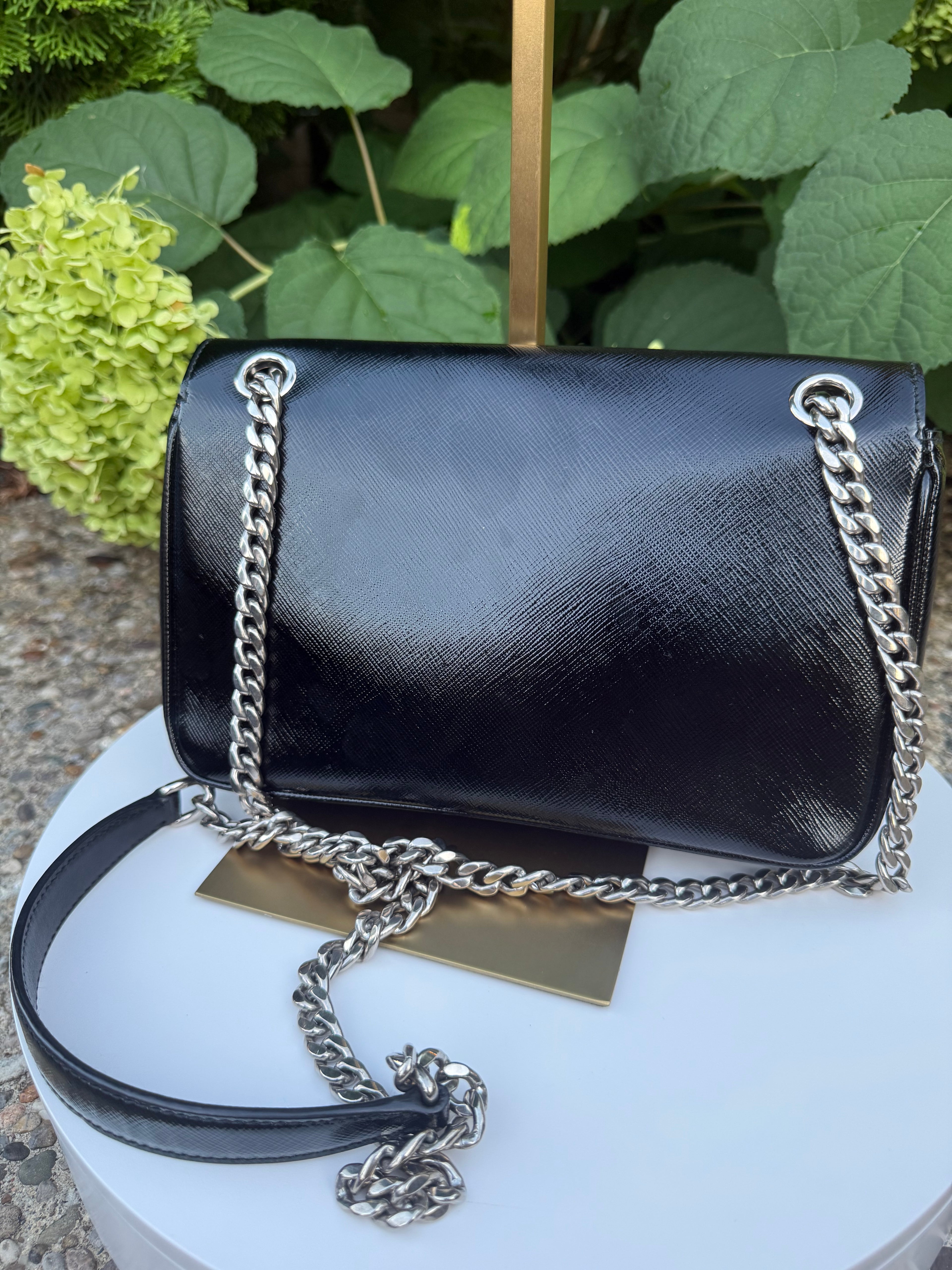 Prada Black Vernice Saffiano Crossbody