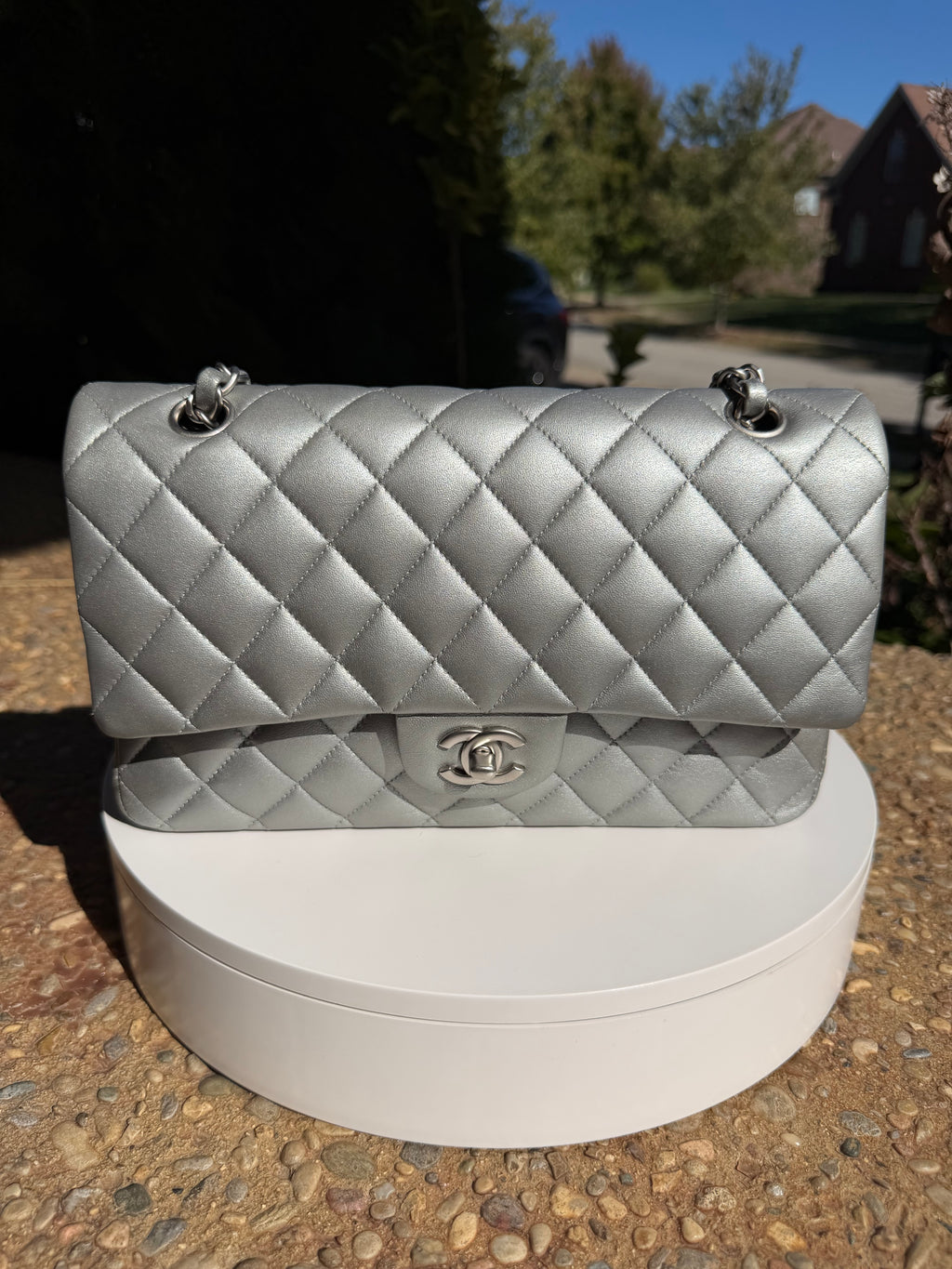 Chanel Double Flap Lambskin Silver