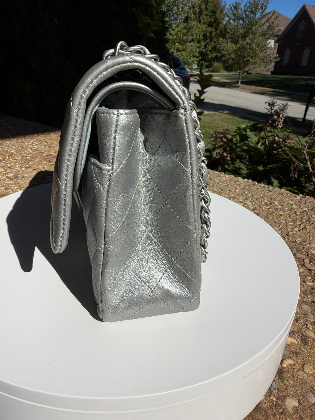 Chanel Double Flap Lambskin Silver