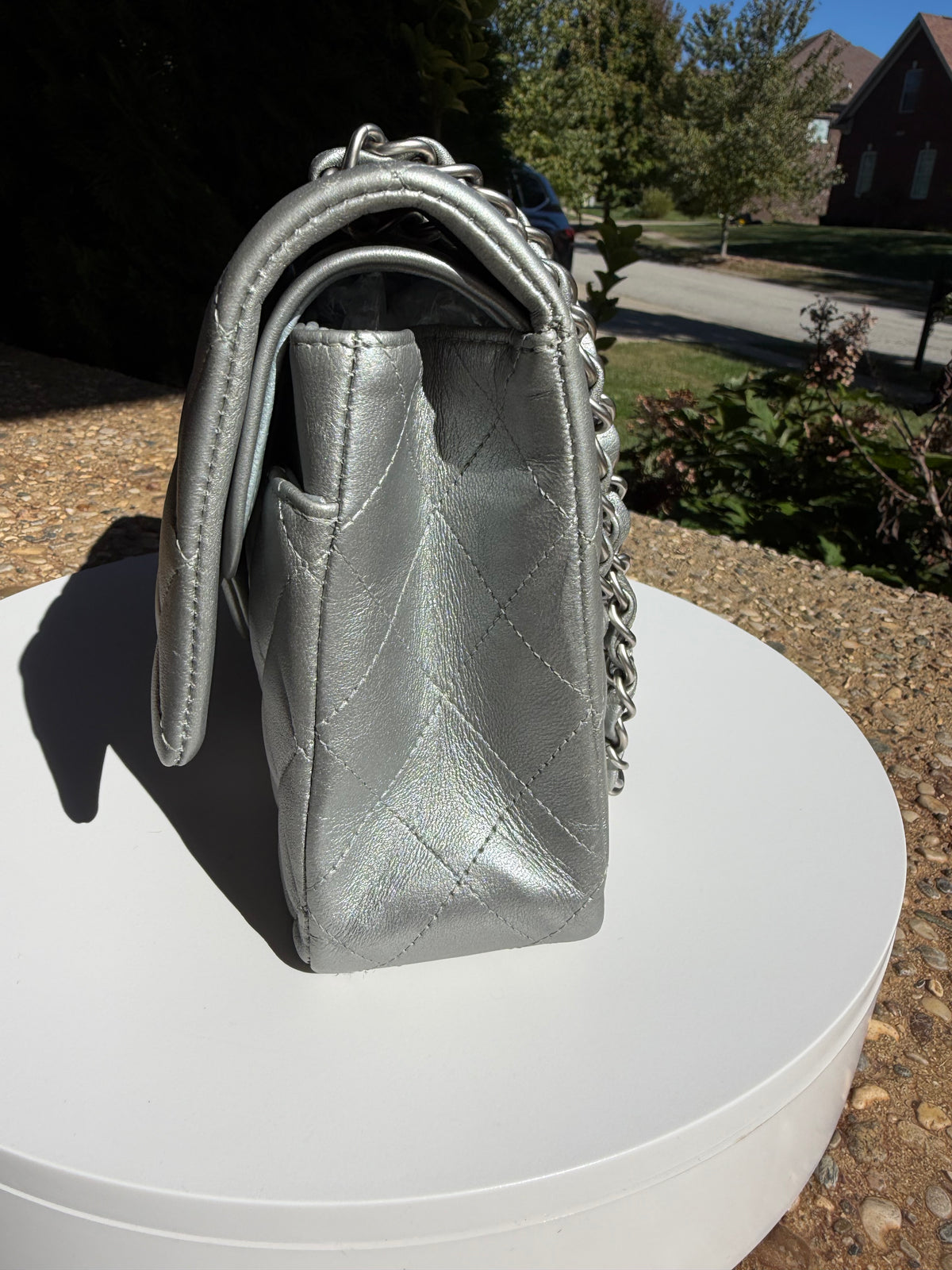 Chanel Double Flap Lambskin Silver