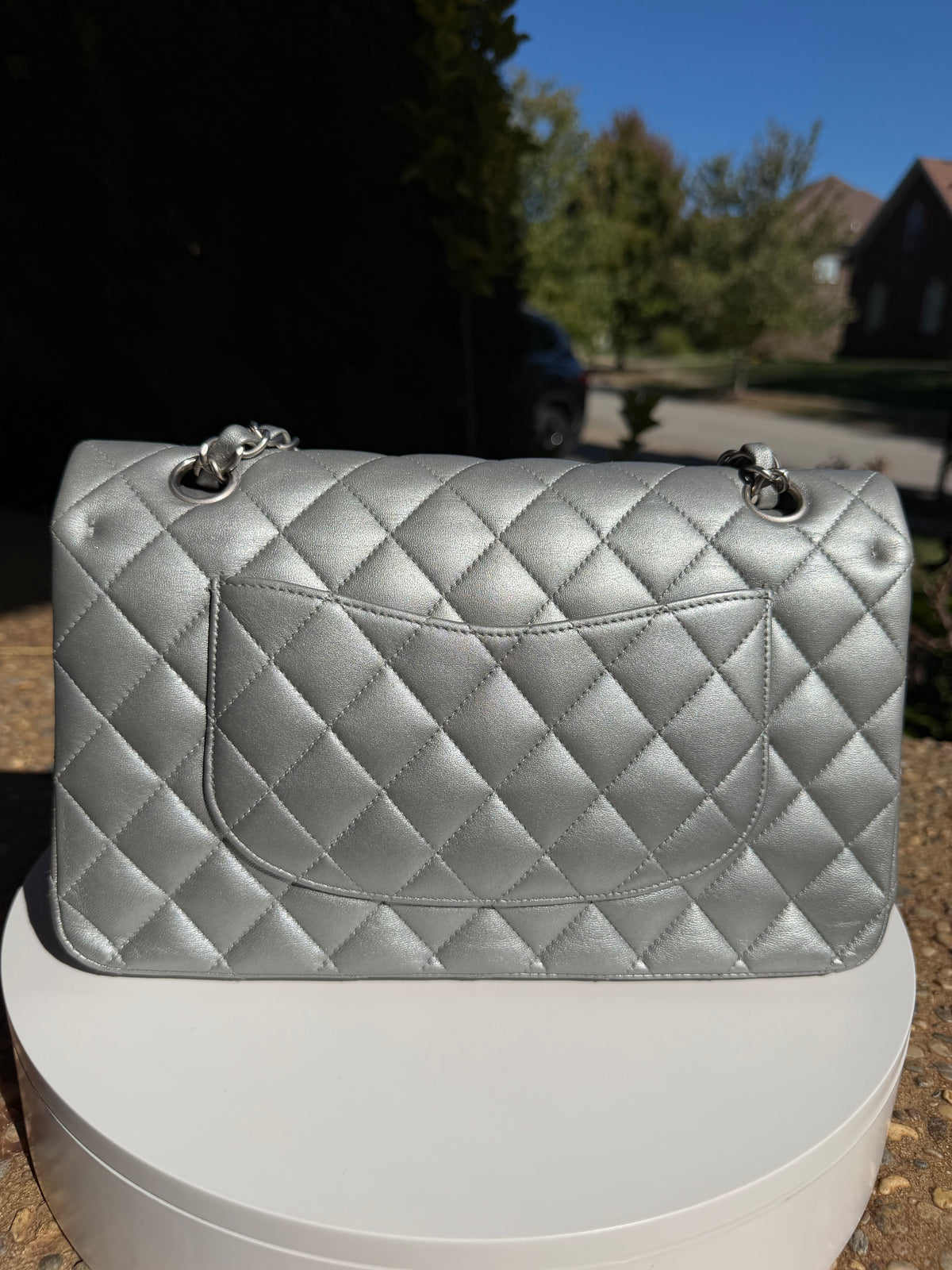 Chanel Double Flap Lambskin Silver