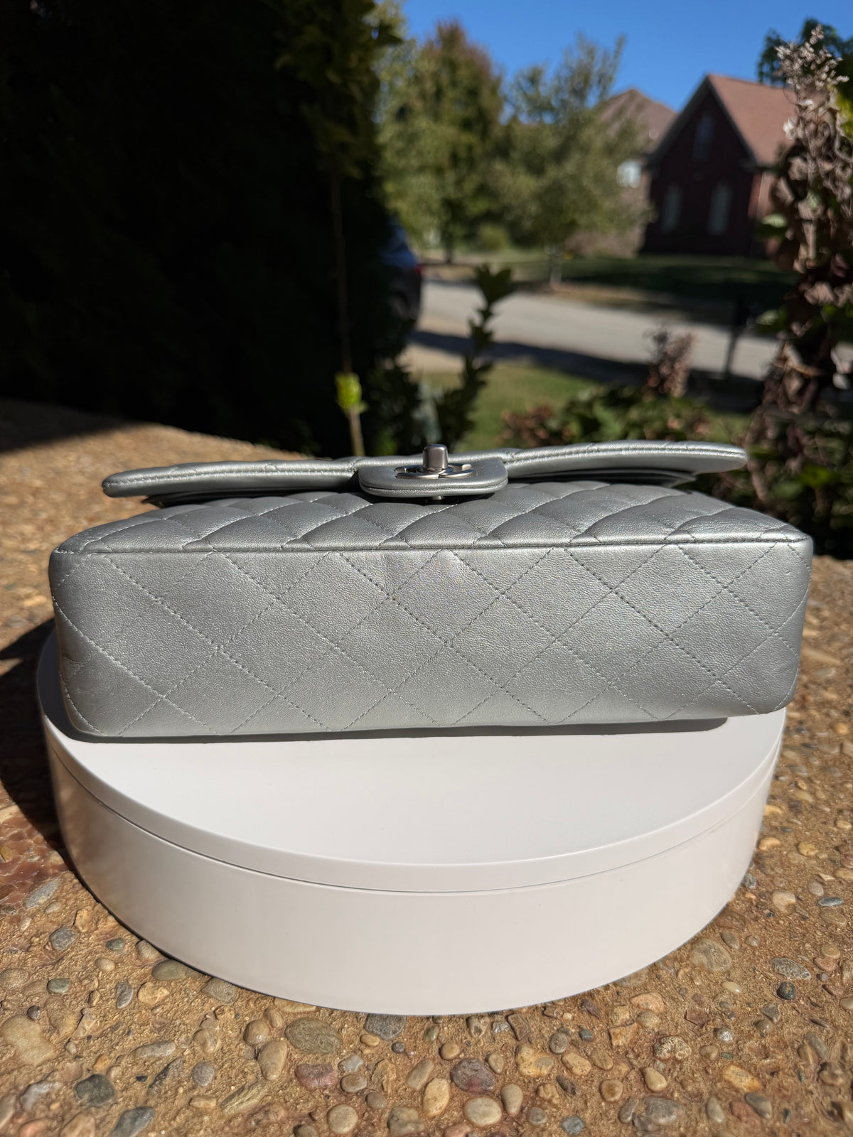 Chanel Double Flap Lambskin Silver