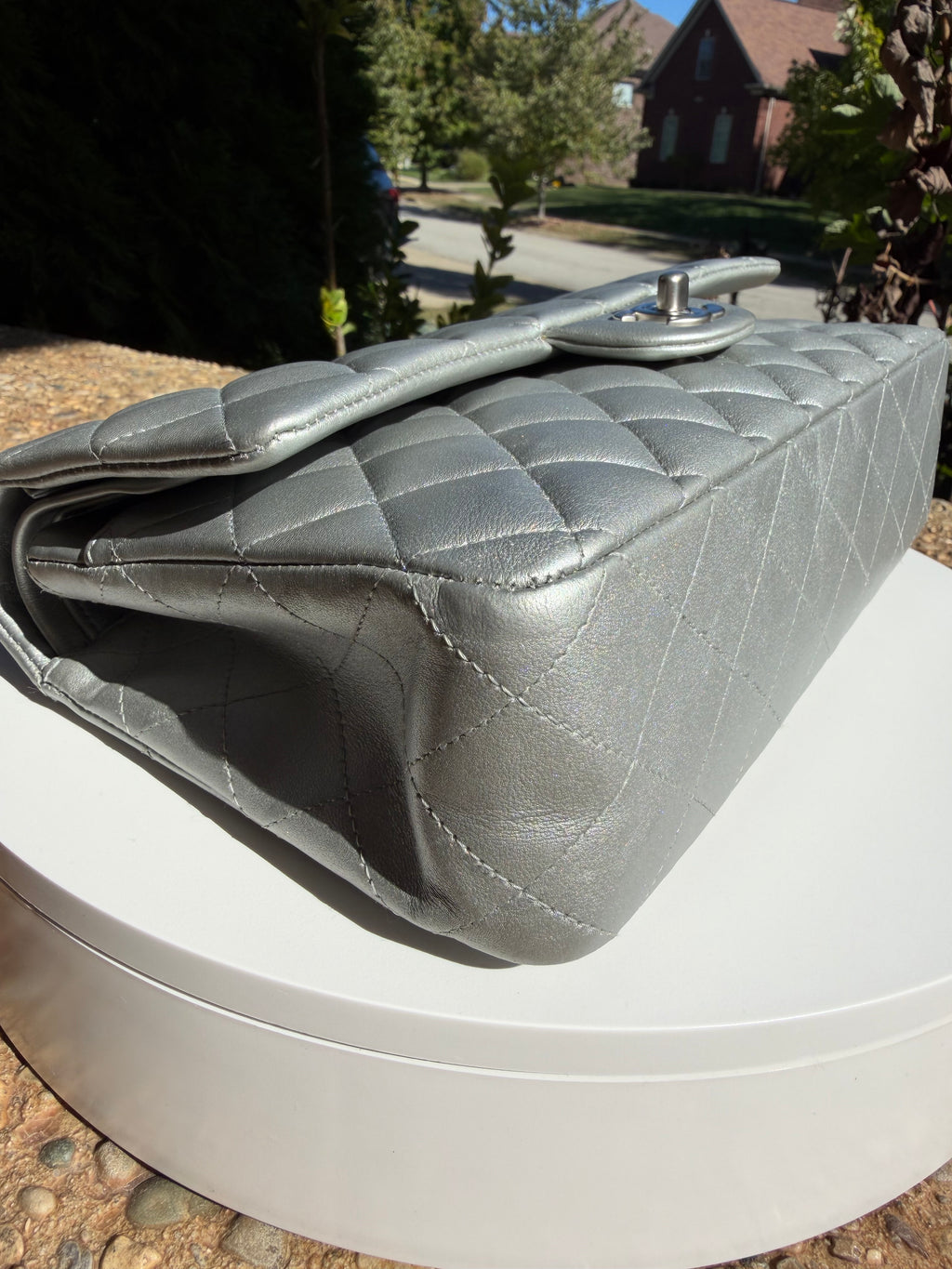 Chanel Double Flap Lambskin Silver