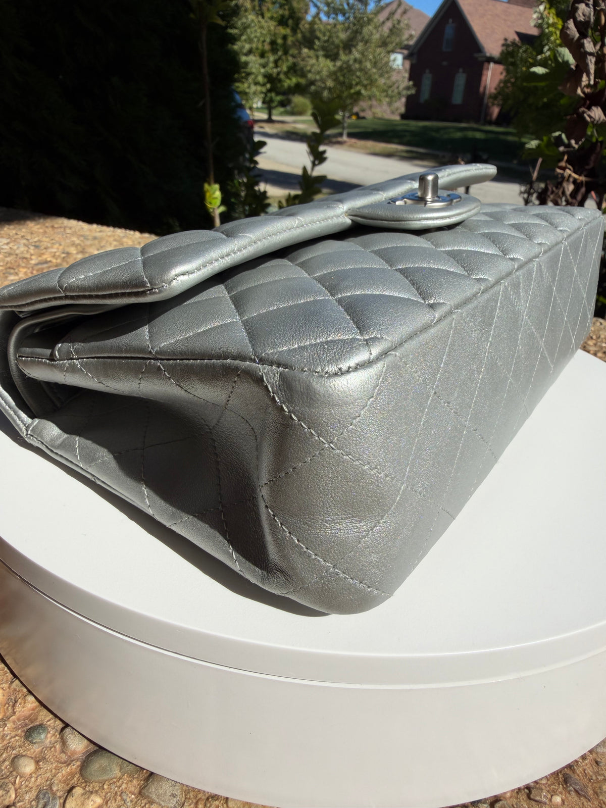 Chanel Double Flap Lambskin Silver