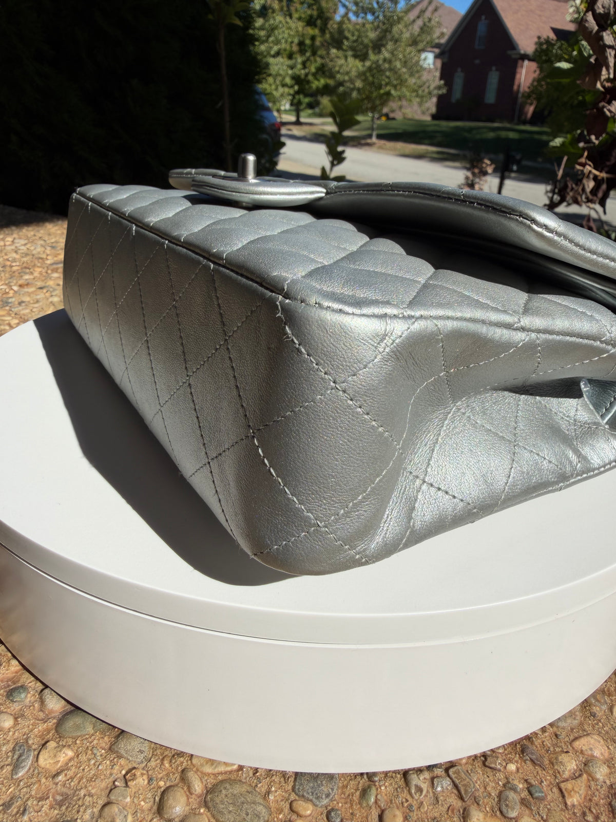 Chanel Double Flap Lambskin Silver