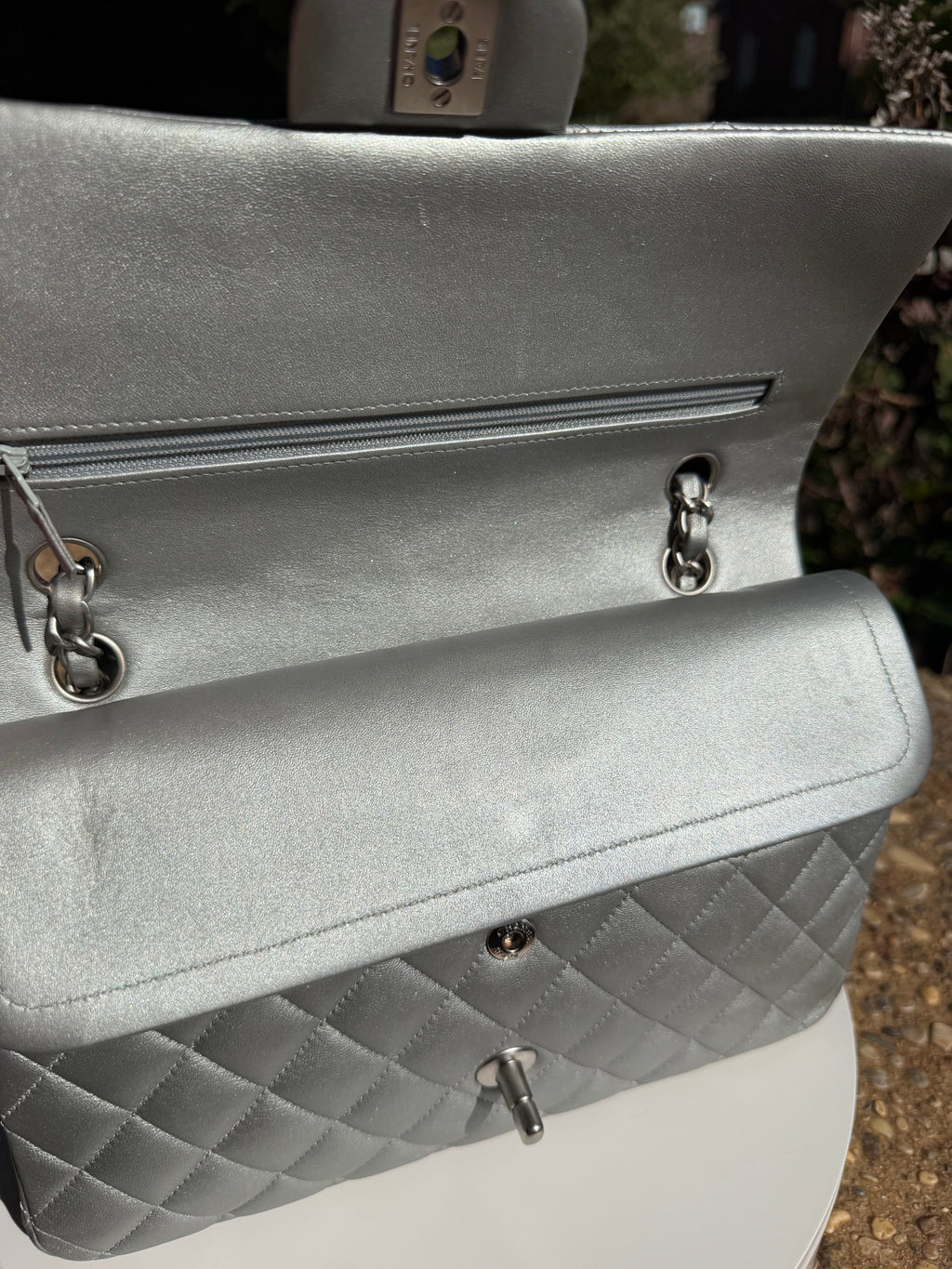 Chanel Double Flap Lambskin Silver