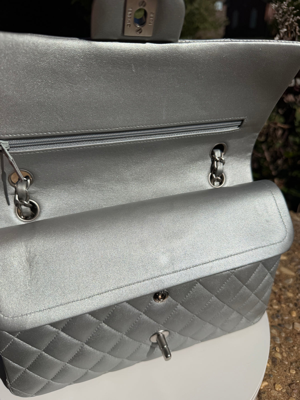 Chanel Double Flap Lambskin Silver