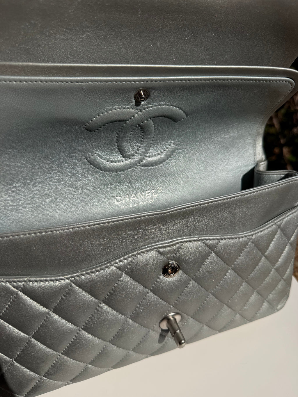 Chanel Double Flap Lambskin Silver
