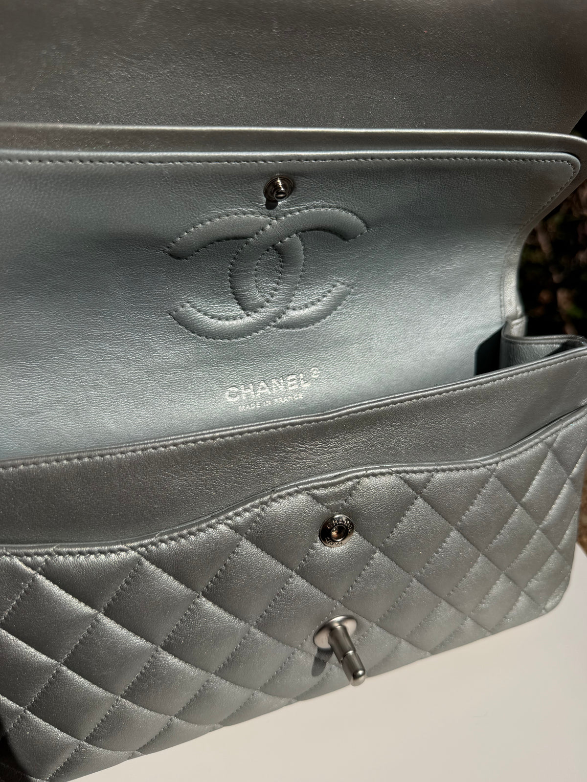 Chanel Double Flap Lambskin Silver
