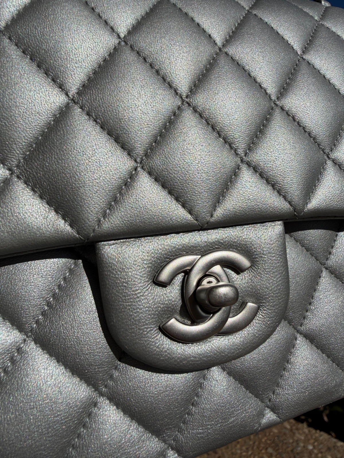 Chanel Double Flap Lambskin Silver